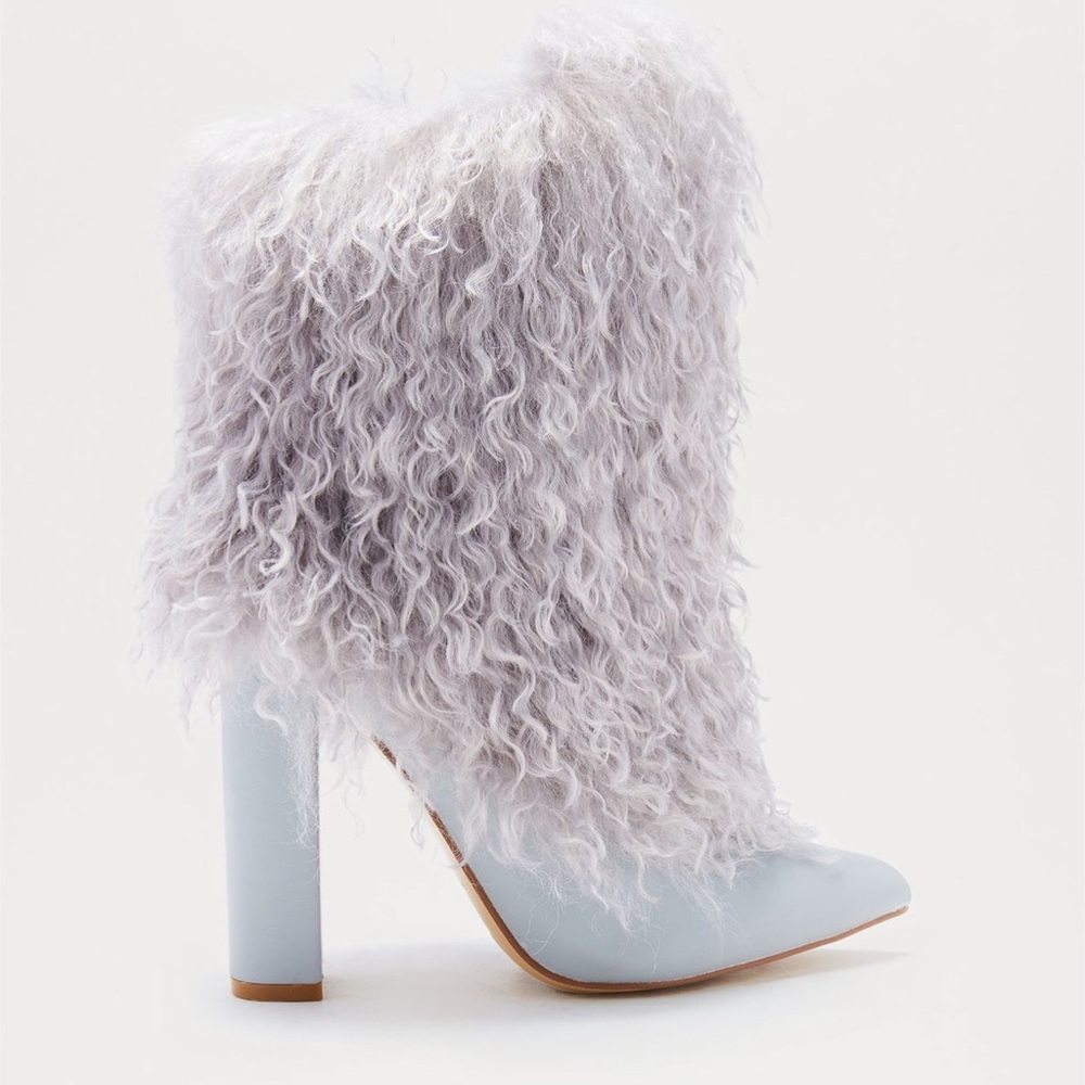 Fashion Nova Gray Faux Fur Ankle Boots - Picture 2 of 3